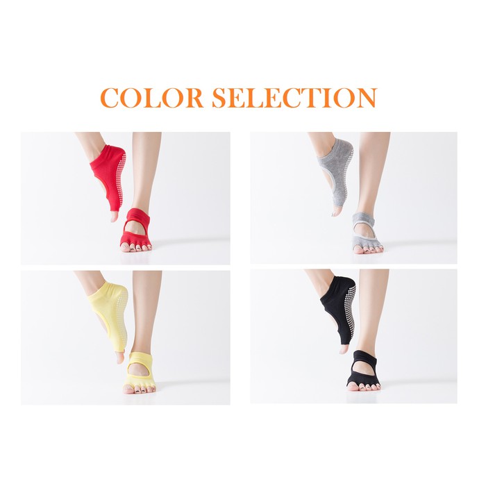 Kaos Kaki Olahraga Gym Yoga Pilates Senam Anti Slip Anti Licin Dot Grip Open Toe Yoga Socks 548