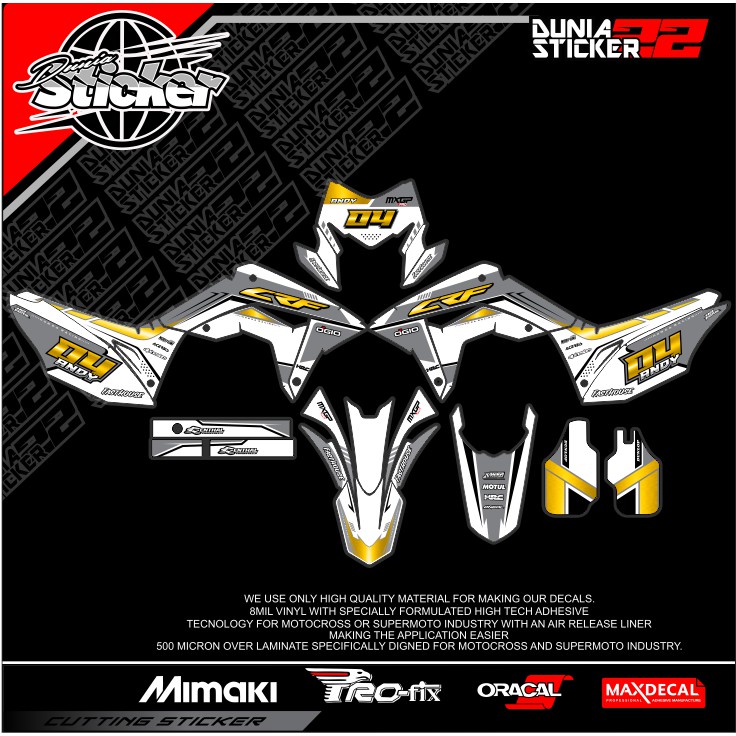 Decal Honda CRF 150L Warna Putih Sticker Decal CRF Warna Putih Abu Kombinasi Gold Crhome Terbaru