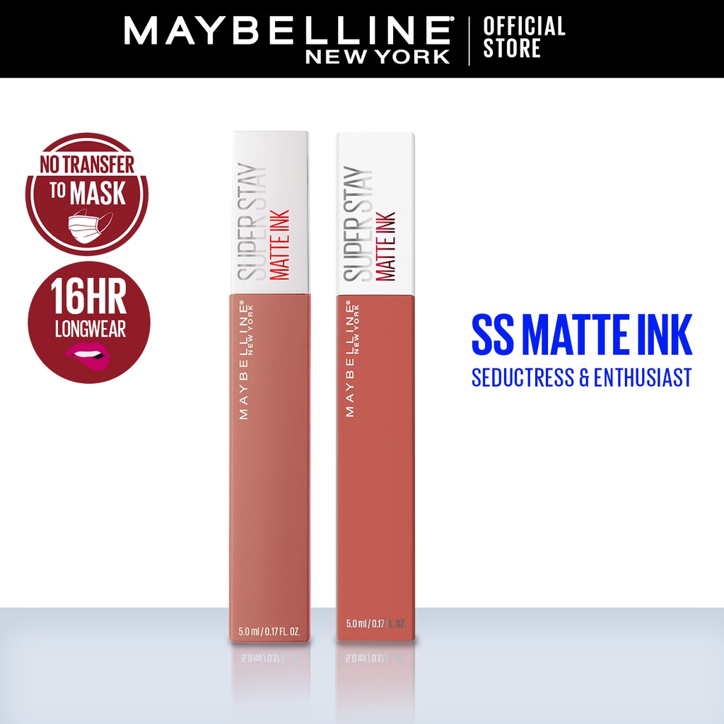 Maybelline Superstay Matte Ink Seductress + Enthusiast Liquid Matte Lipstick Make Up [ Tahan Lama Hingga 16 Jam ]