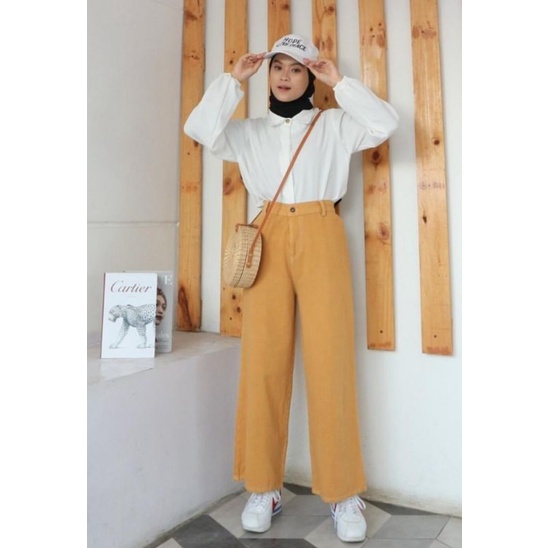 MOZZA JEANS CULLOTE/ KULOT JEANS WANITA WARNA PUTIH HITAM KHAKI CHOCO SAGE LILAC