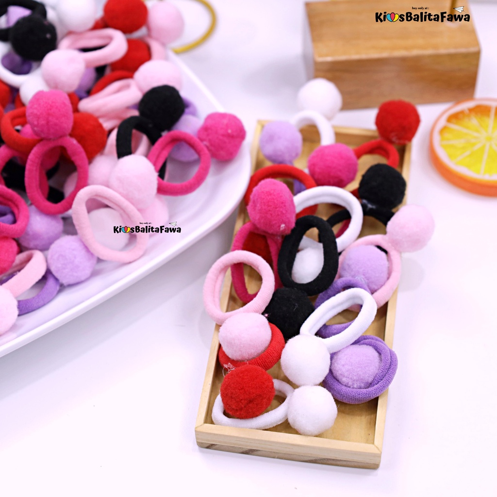 (ISI 2-4 PCS) Ikat Rambut Pom Pom Rainbow / Kunciran Anak Perempuan Karet Lucu Aksesoris Mainan Rambut Anak Kios Balita Fawa