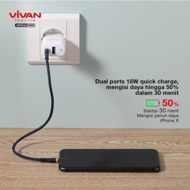 Vivan Charger 18 W Dual Port - Charger Vivan Power Super II QC 3.0+PD