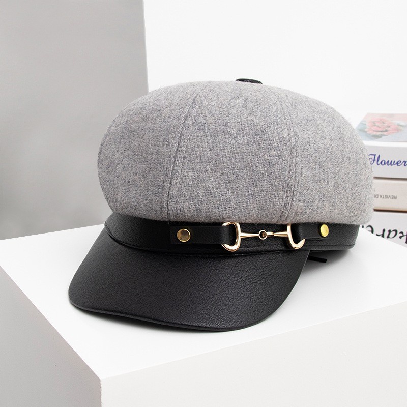 Topi Baret Bahan Kulit Gaya Vintage Korea Untuk Wanita