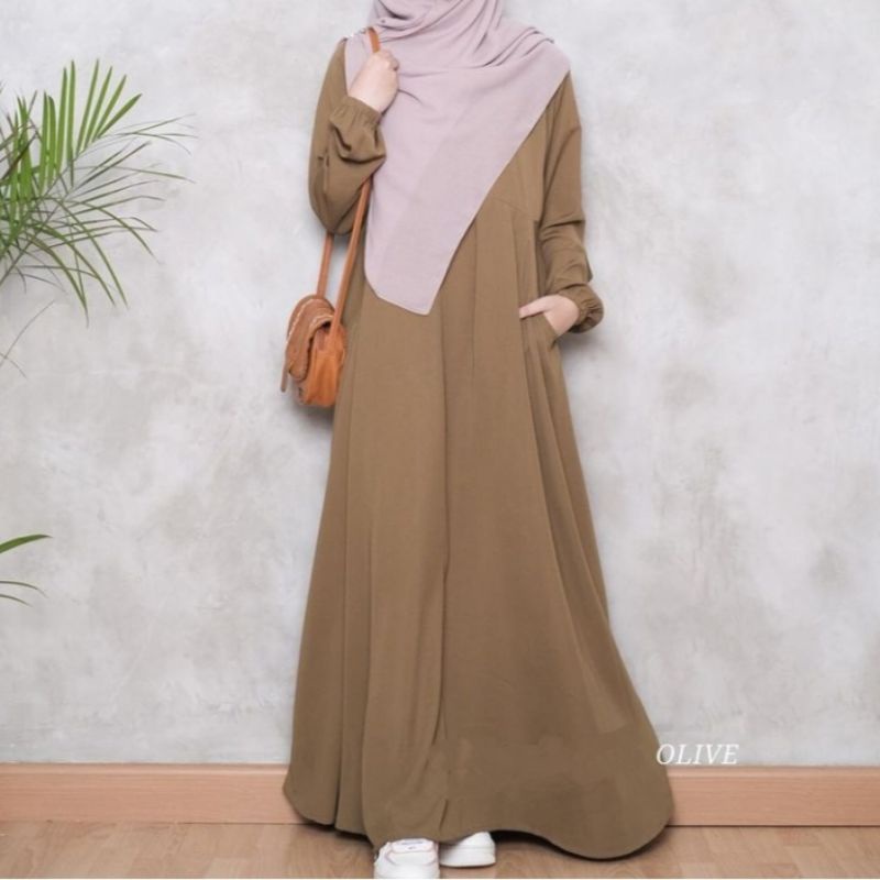 gamis polos simpel | dress muslim polos  | best seller alfatih-Olive