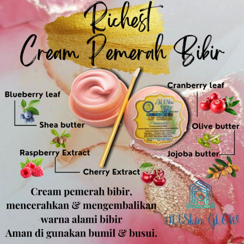 Lips Serum Cream Pemerah Bibir Pelembab Pencerah Bibir Hitam Lip Balm Lips Care Richest by Aleskin Glow