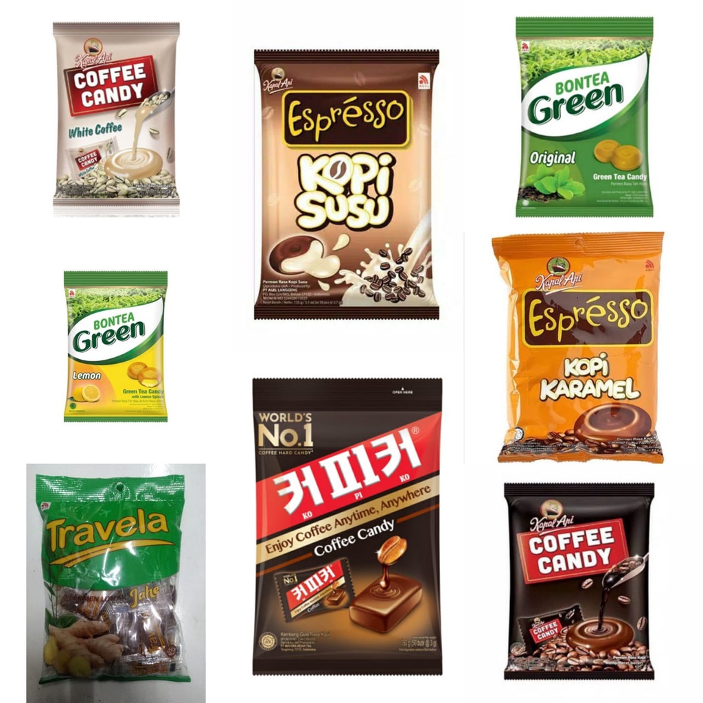 

Permen 1 pack Kapal Api Coffe Candy Espresso Travela jahe Kopiko White Coffee Bontea Green Gingerbon enakk lezat