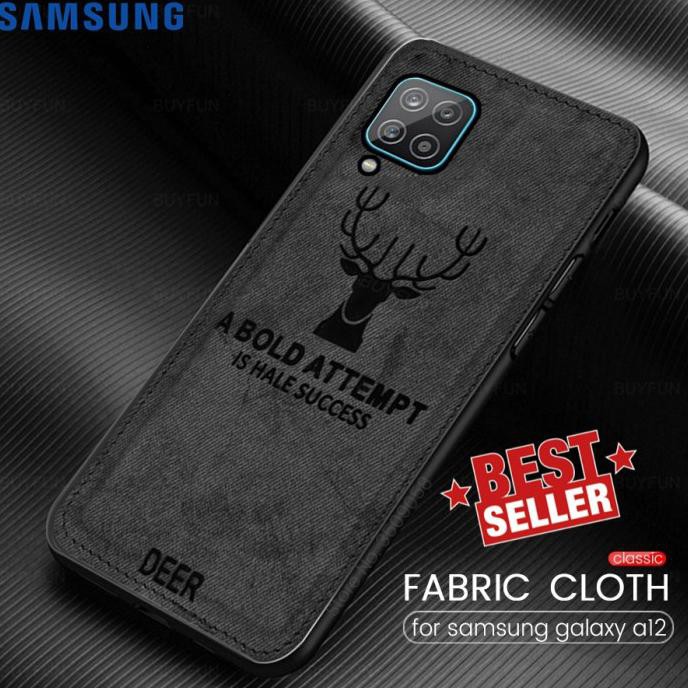 Case Samsung A12 Cloth Leather Deer Case Premium Softcase Casing