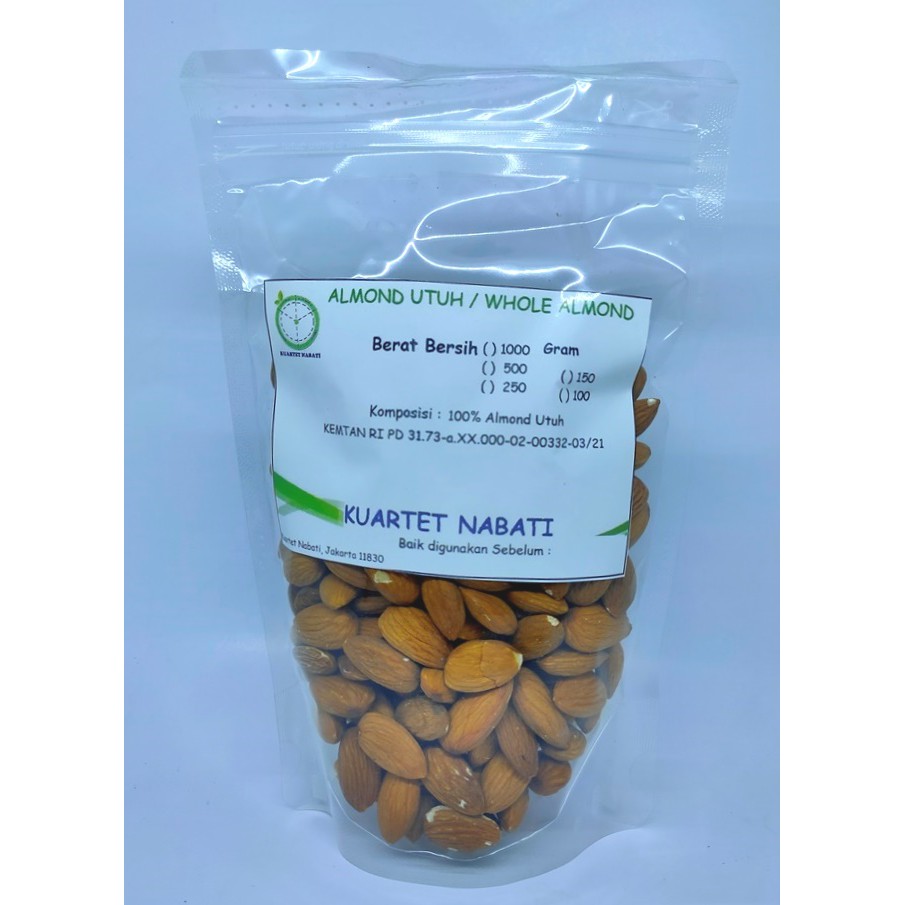 

250gr KN Almond Utuh Kupas Cangkang Mentah / Raw Whole Almond Size Besar 27-30