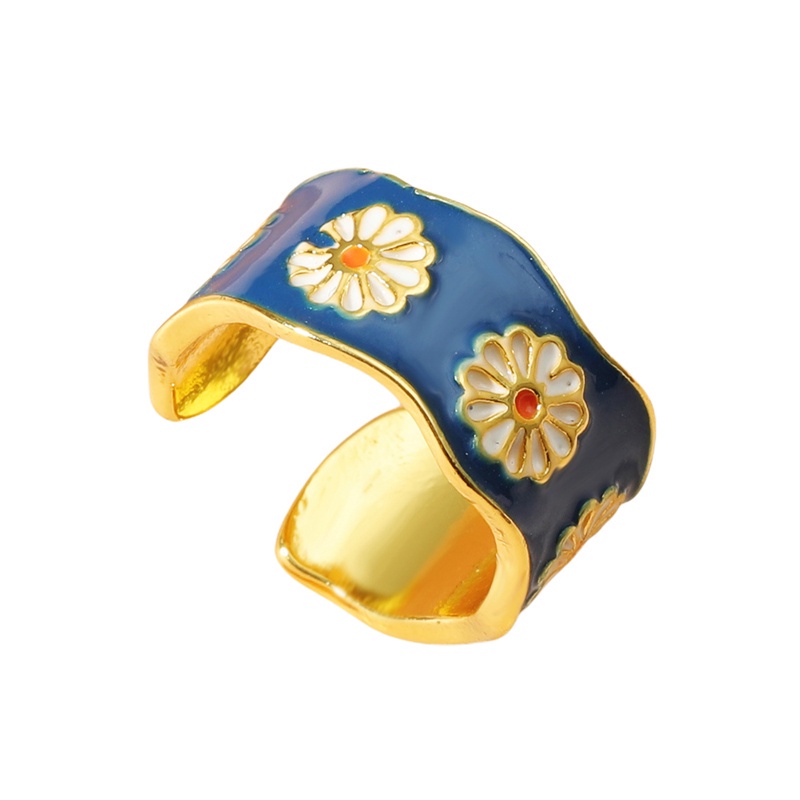 Fancyqube Cincin Enamel Desain Bunga Plum Blossom Gaya Punk Vintage Korea Untuk Wanita