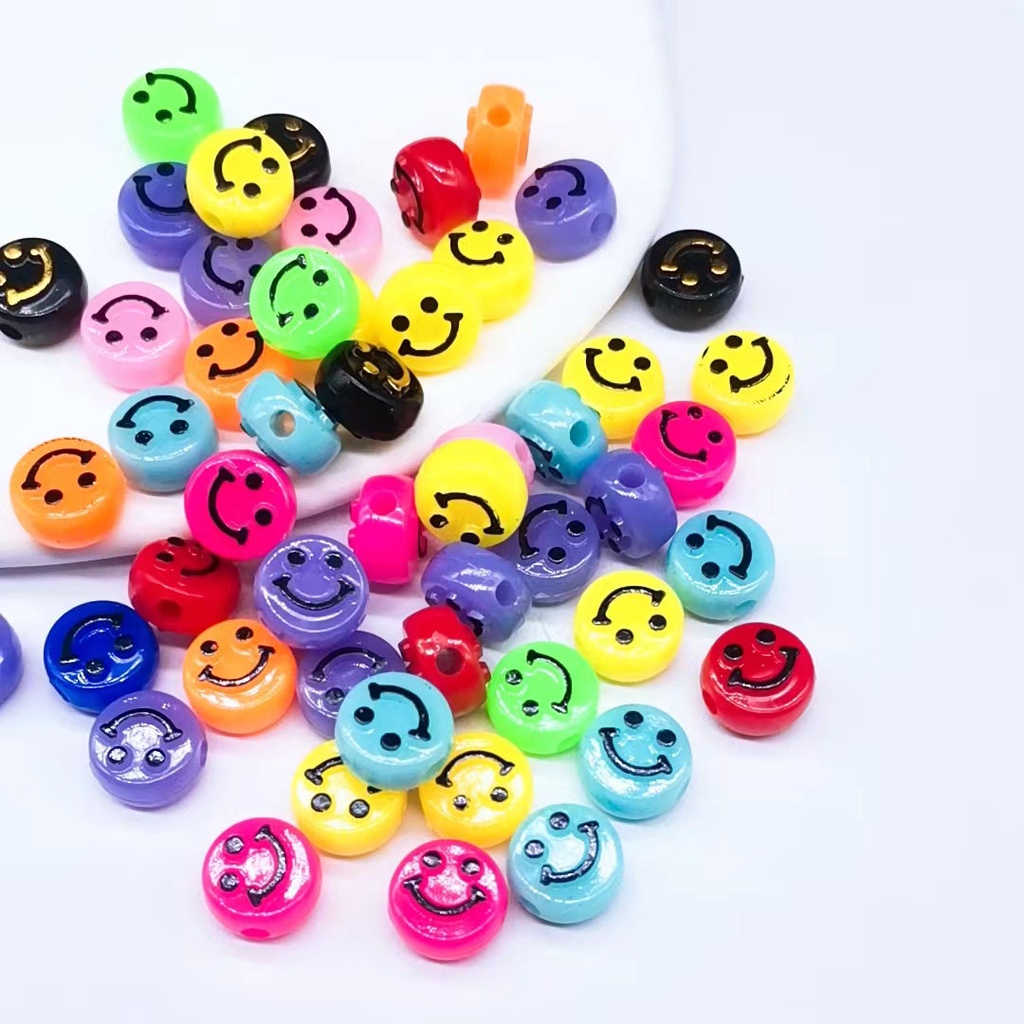 50pcs Manikmanik Spacer Longgar Motif Smiley Face Bahan Akrilik Ukuran 10mm