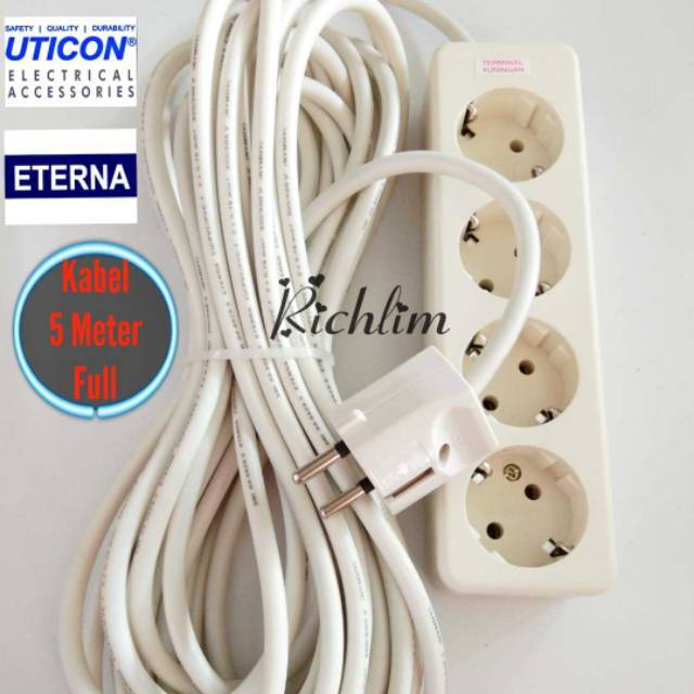 STOP KONTAK UTICON 4 LUBANG + 5 METER KABEL ETERNA + STEKER ARDE UTICON/COLOKAN LISTRIK