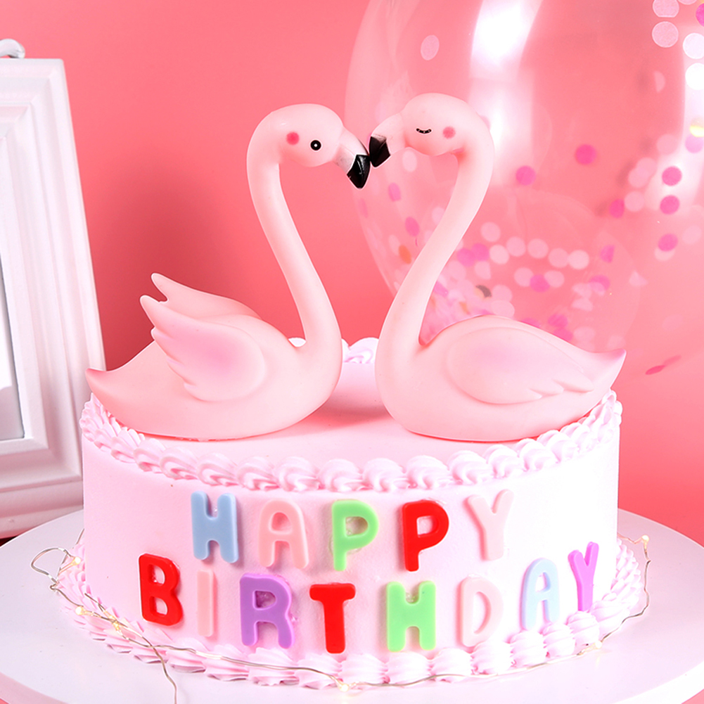 Ornamen Topper Kue Desain Flamingo Dengan Lampu Untuk Dekorasi Pesta Ulang Tahun