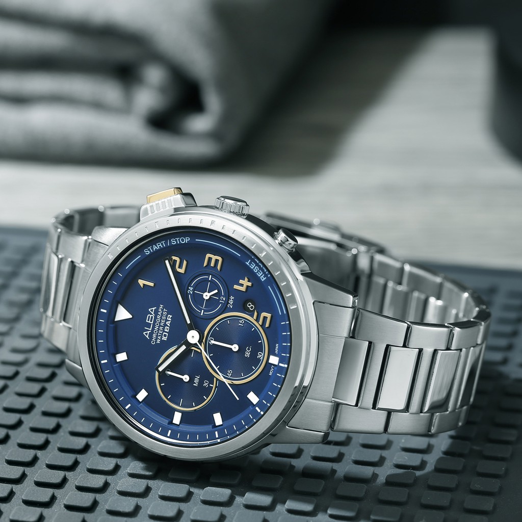 Alba Quartz AT3F33X1 Chronograph Blue Dial - Jam Tangan Pria AT3F33