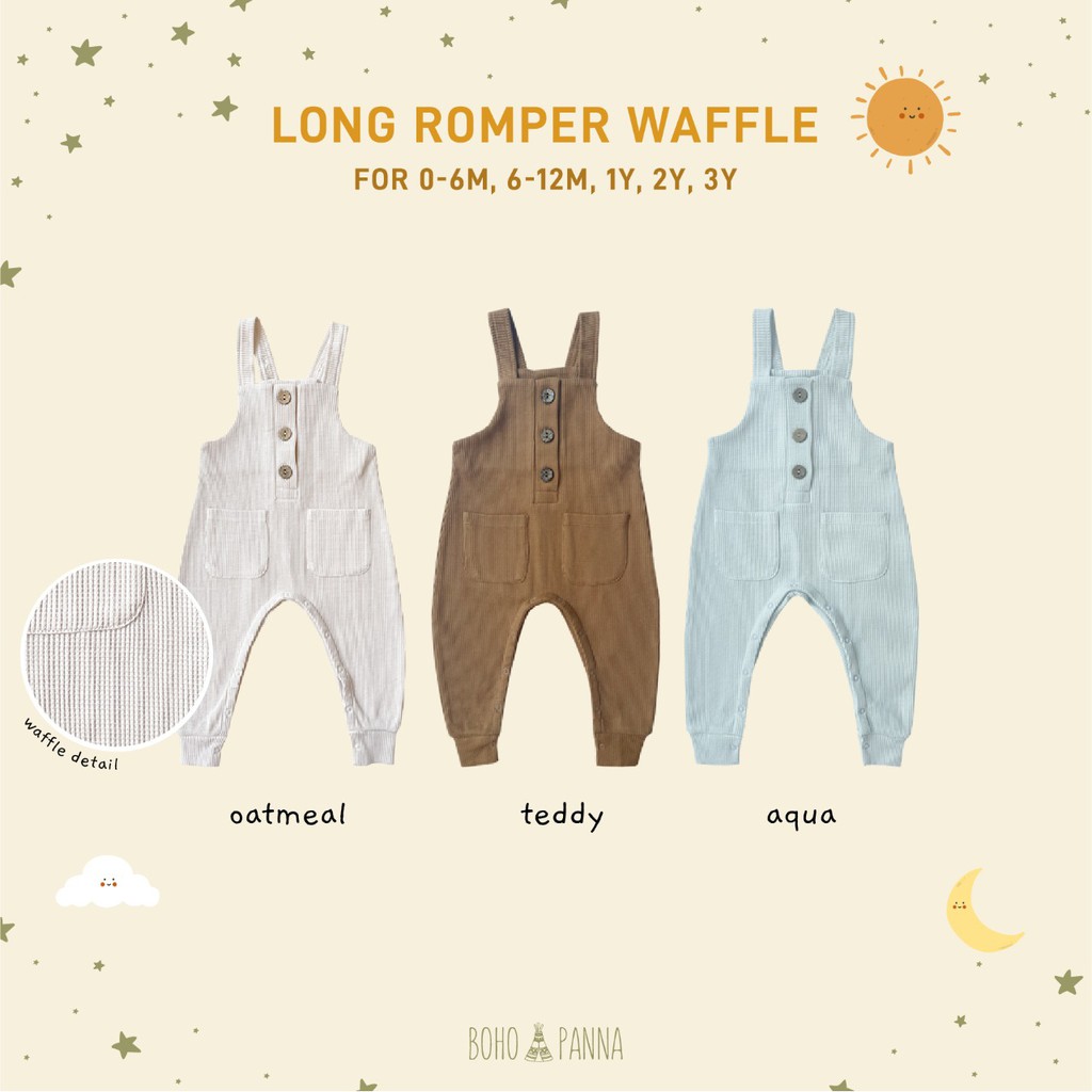 BOHOPANNA 0-3 Tahun Long Romper / Aiden Romper Waffle Jumper Bayi CBKS