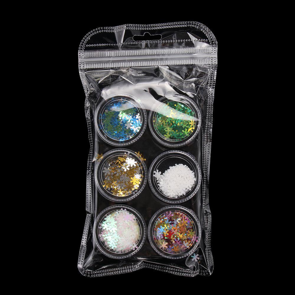 R-flower 6pcs/set Paku Payet Hologram 3D Warna-Warni Baru