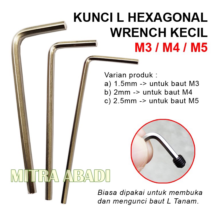KUNCI L HEXAGONAL KECIL / HEX KEY Wrench untuk Baut L Tanam M3 / M4 / M5