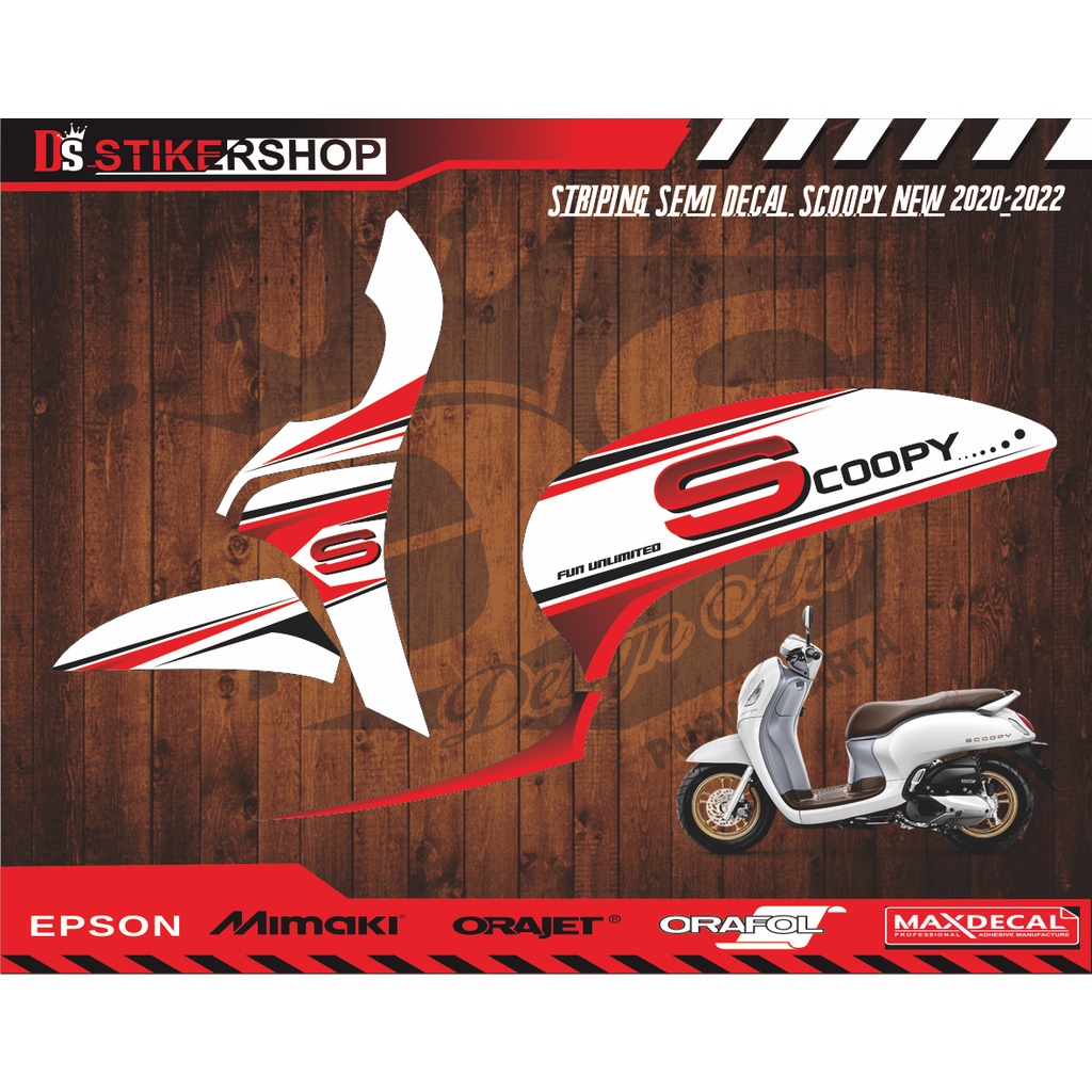 striping honda scoopy new 2020-2021 variasi.striping semi decal scoopy warna putih merah