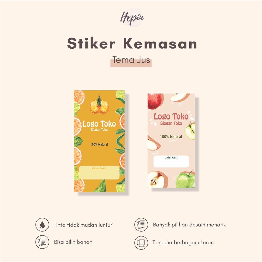 (Besar) Cetak Stiker Kemasan BUAH - Jus - Botol Minuman