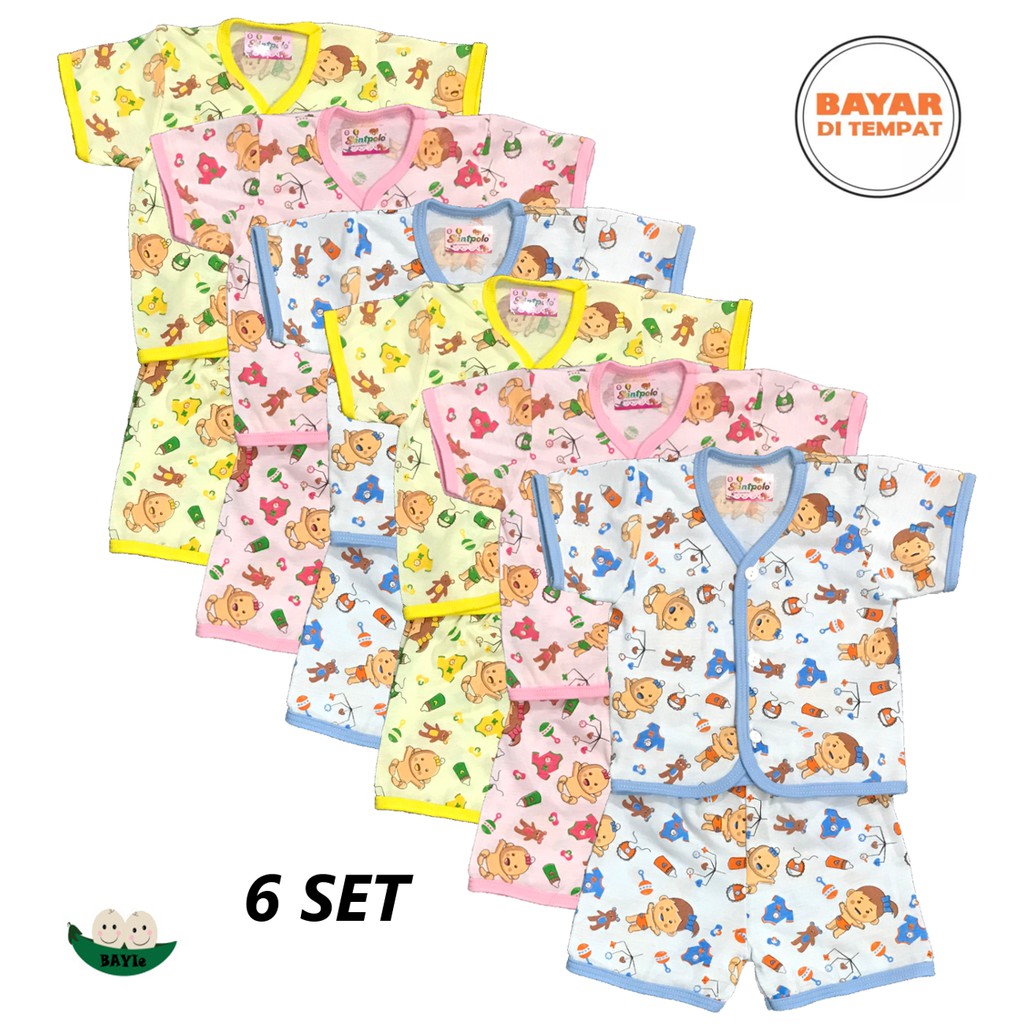 BAYIe - 6 SET Setelan Baju Bayi Lengan Pendek + Celana Pendek New Born SANTPOLO umur 0-3 bulan