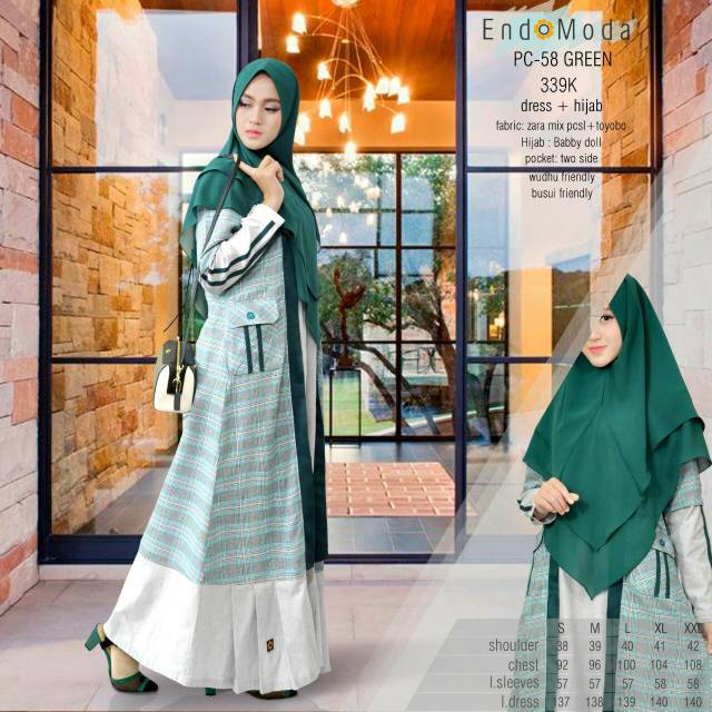 DRESS+HIJAB ENDOMODA PC-58 GREEN/GAMIS ENDOMODA PC-58 GREEN