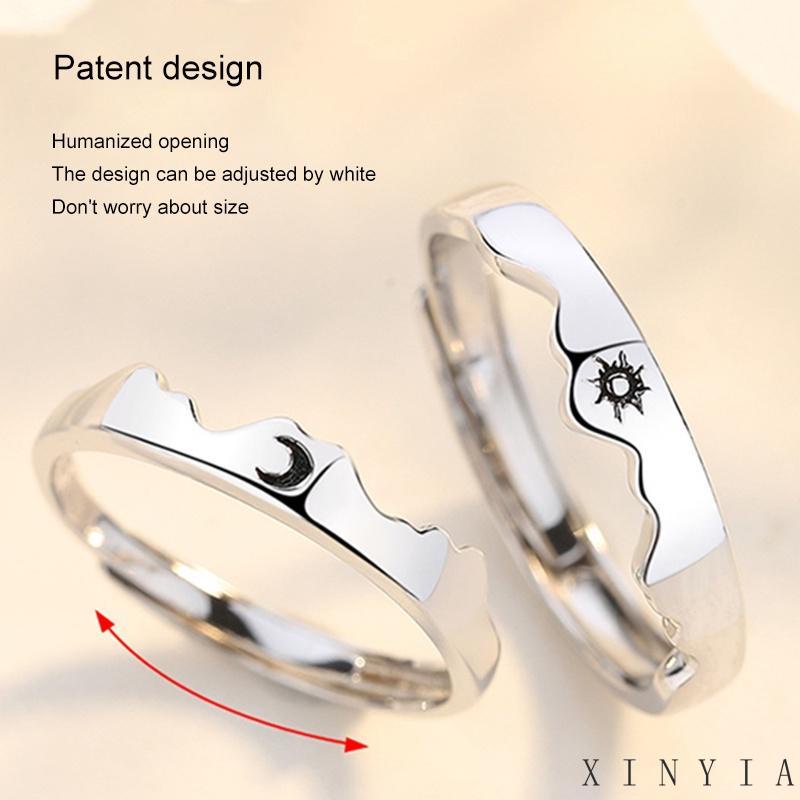 Cincin Model Terbuka Adjustable Desain Matahari Bulan Bintang Hati Warna Silver Untuk Pasangan