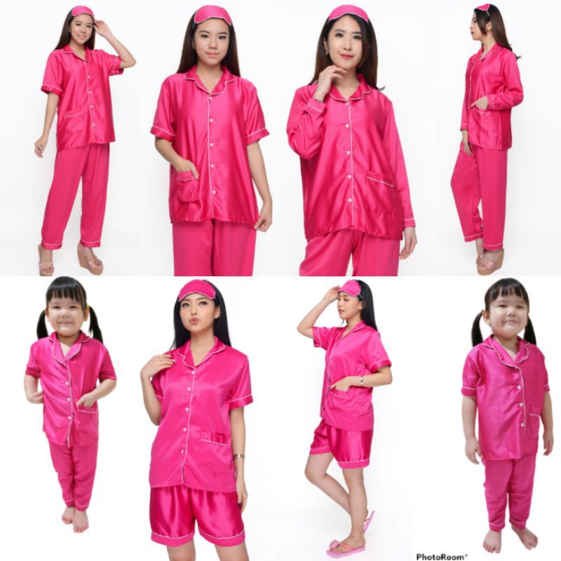 pajamas couple family setelan celana panjang set baju tidur piyama lengan pendek stelan piama satin