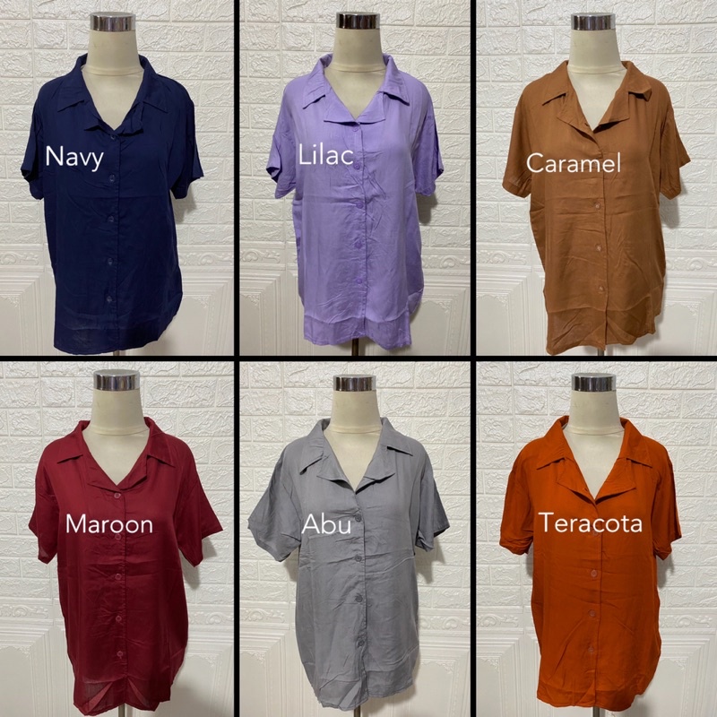 HAWAII SHIRT KEMEJA WANITA KATUN RAYON POLOS LENGAN PENDEK KERAH HEM KANCING TANGAN ALLSIZE GROSIR-2