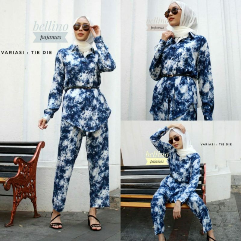 Pajamas Tie Die Fenomenal One Set Premium Piyama Tie Dye Tangan Panjang Busui Daily Set Hits Tay Day