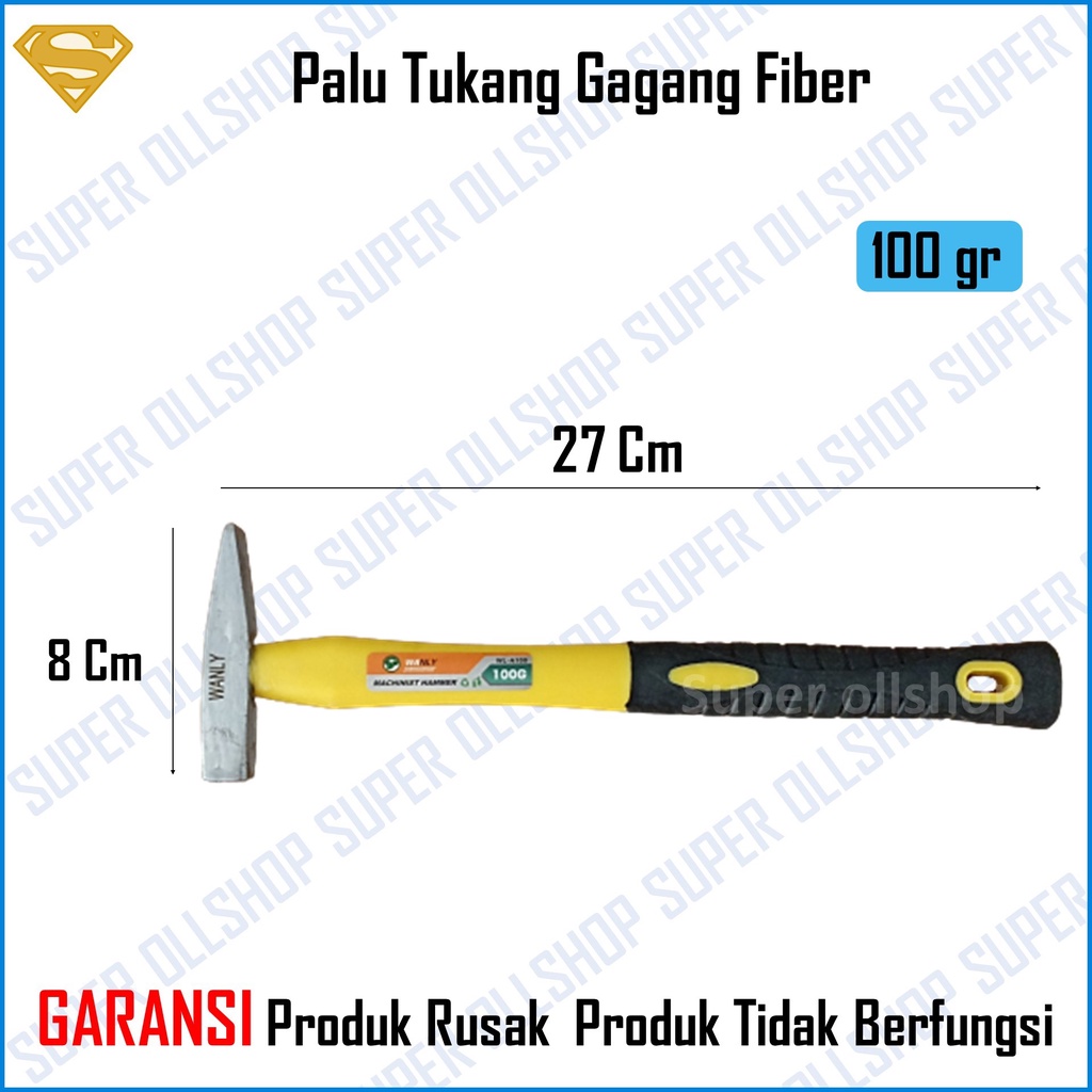 Palu Tukang Kaca Lancip Martil Gagang Fiber Lapis Karet 100 gr