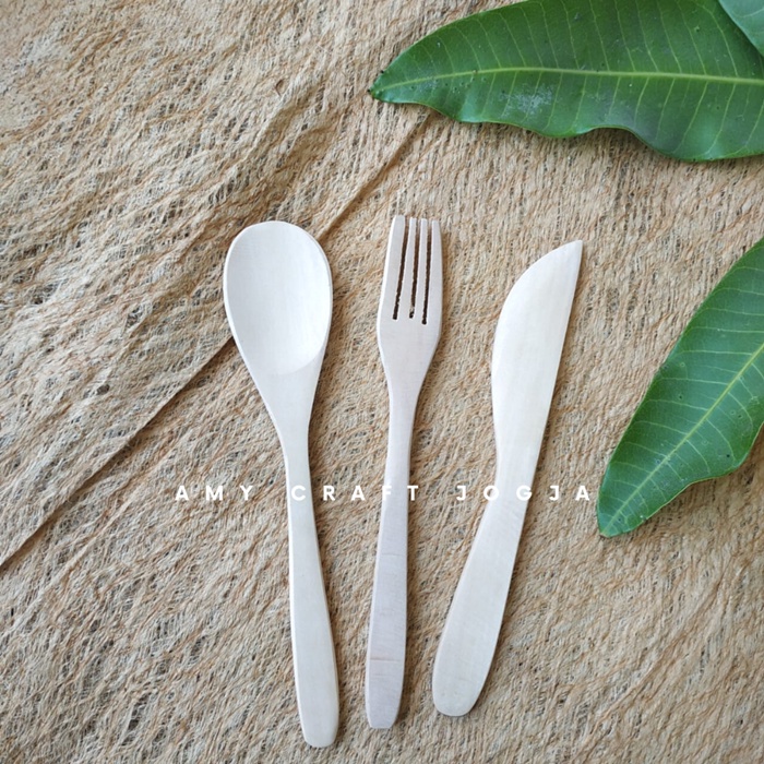 Sendok Garpu Kayu Sengon/ sendok souvenir murah/ sendok kayu murah / free bubble packing