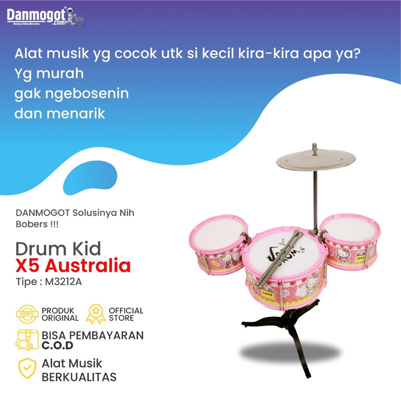 Drum Mainan Anak Tiga Drum Australia Kualitas Tinggi X5