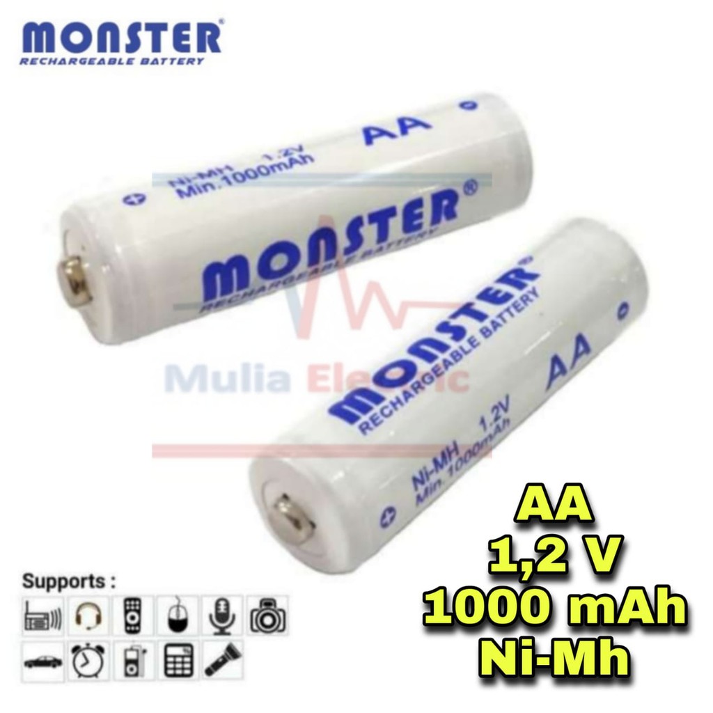 Baterai Battery Batere Cas AA Rechargeable 1.2v Recharge MONSTER