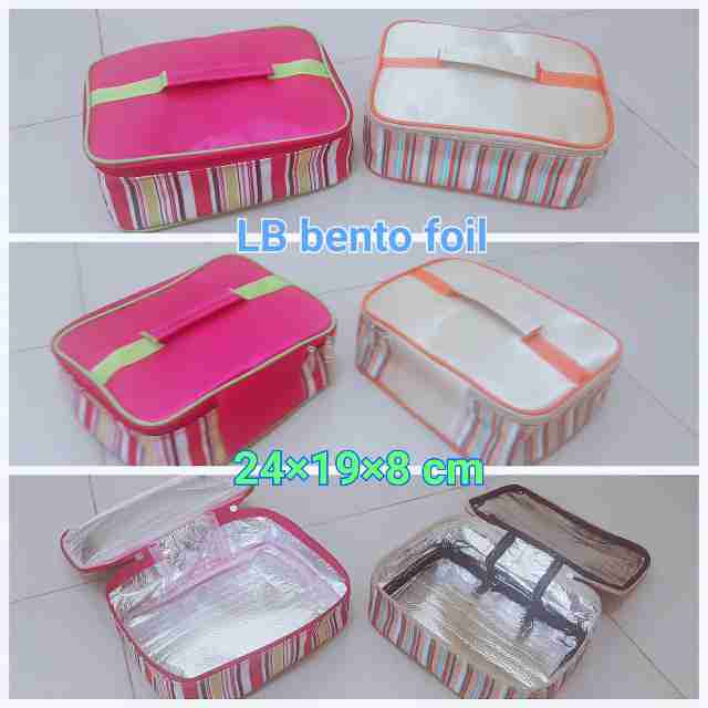 Tas Bekal/ Kotak/ Tempat makan (Lunch box bag) Motif Salur Polos Lapis Aluminium (Insulated)