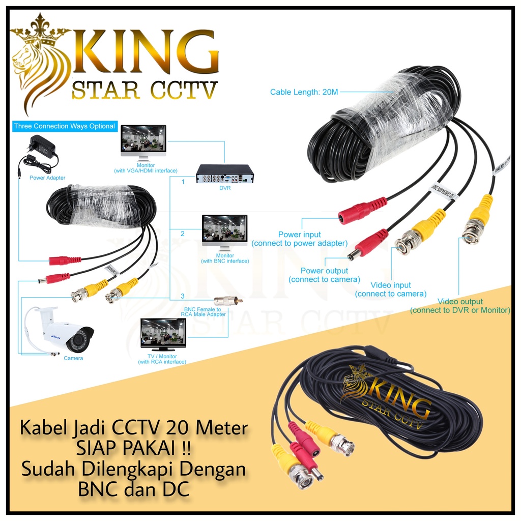 KABEL CCTV 20M HItam KAMERA CCTV SIAP PAKAI KABEL JADI CAMERA CCTV 20 METER