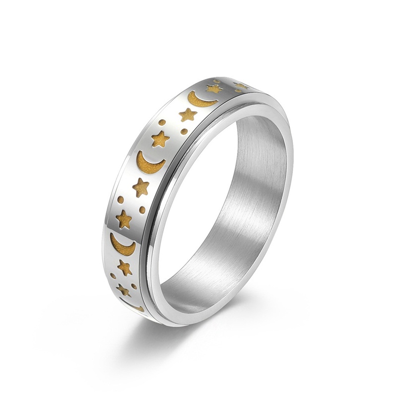 Cincin Desain Bulan Bintang Luminous Bahan Titanium Steel Untuk Pria Dan Wanita