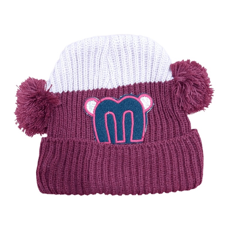 Kupluk Rajut Anak / Bayi / Balita Inisial M Model Pompom Laki Perempuan Usia 0 Bulan - 3 Tahun Kualitas Premium