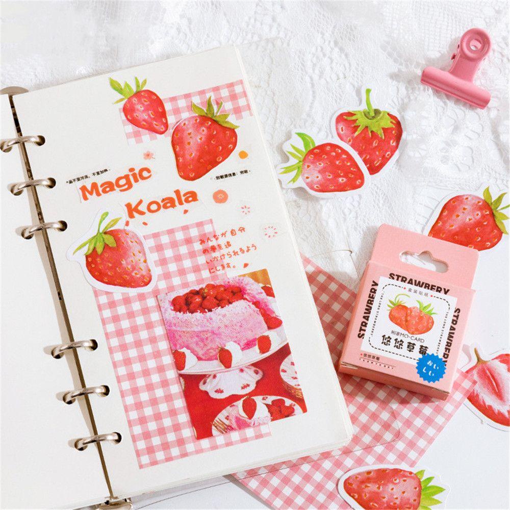 45pcs / Kotak Stiker Desain Bunga Strawberry Untuk Scrapbook DIY