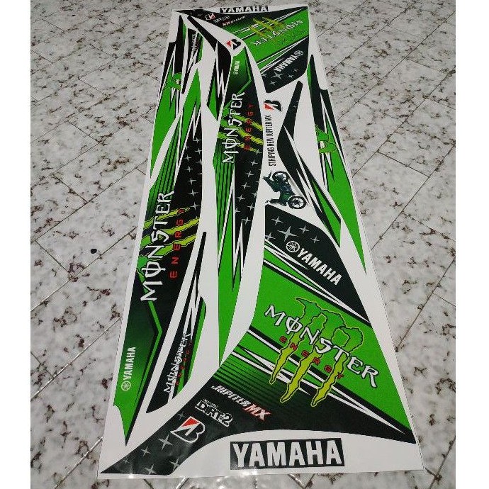 stripping sticker lis motor variasi Yamaha Jupiter mx new135 motif monster energy warna Hijau