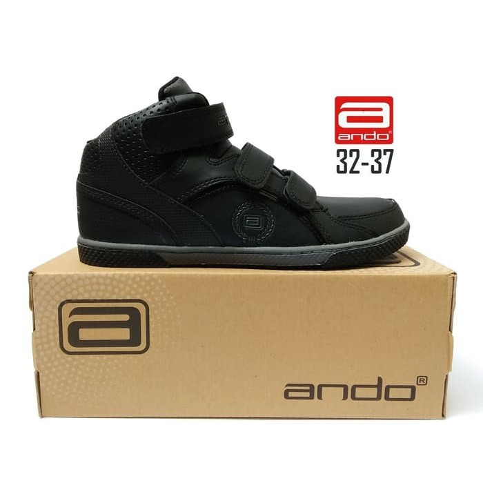 Terlaris {arc} SEPATU FULL HITAM VELCRO ANDO HITMAN SEPATU SEKOLAH ANAK SD SMP BOOTS