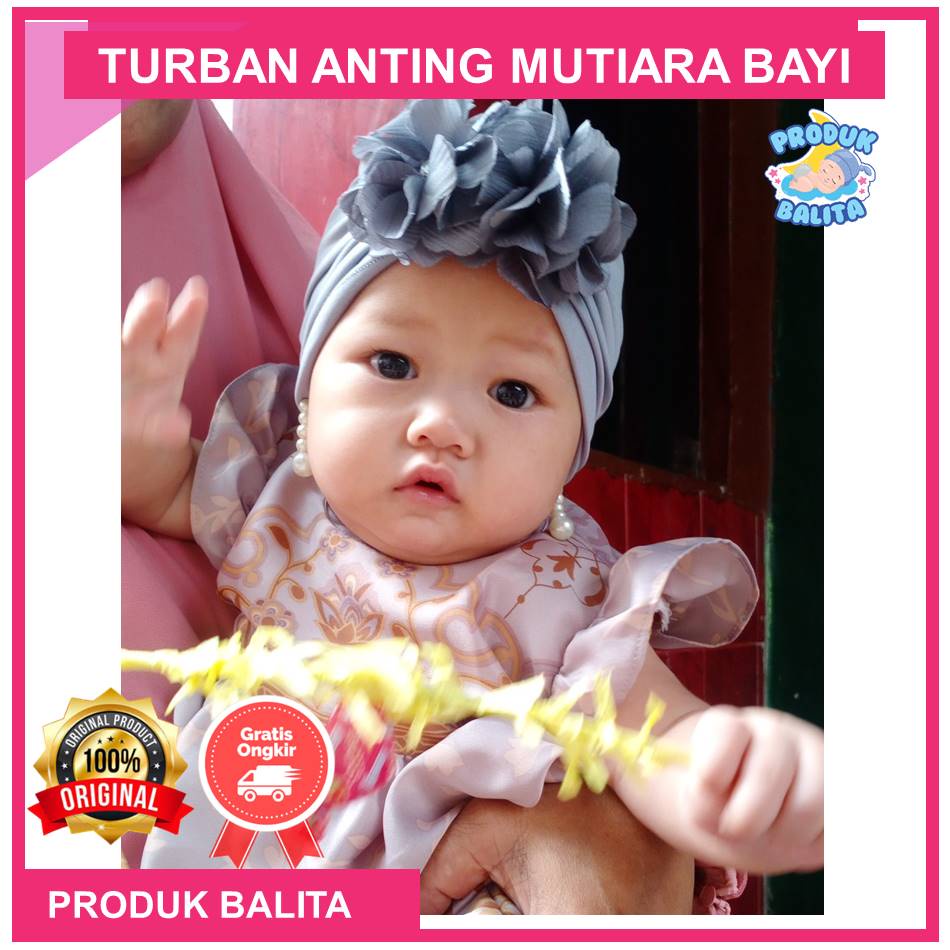 Turban Anak Anting Mutiara Turban Bayi Lucu Bunga Ciput Baby Bunga Terlaris