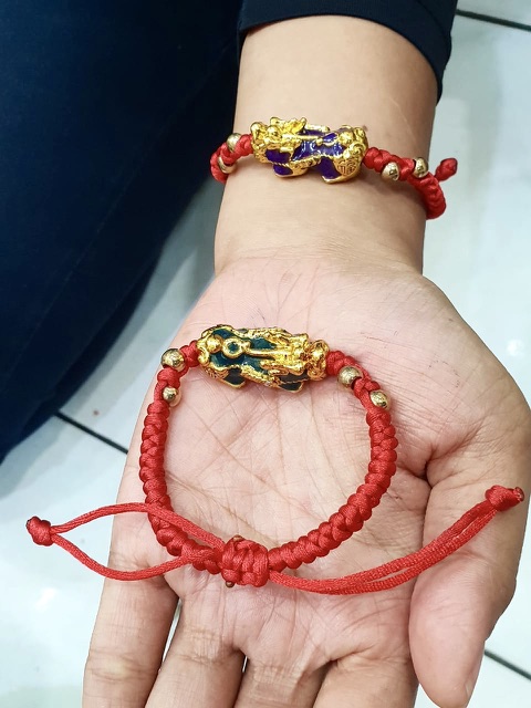 Gelang tangan wanita lapis emas gelang pixu rajutan tali