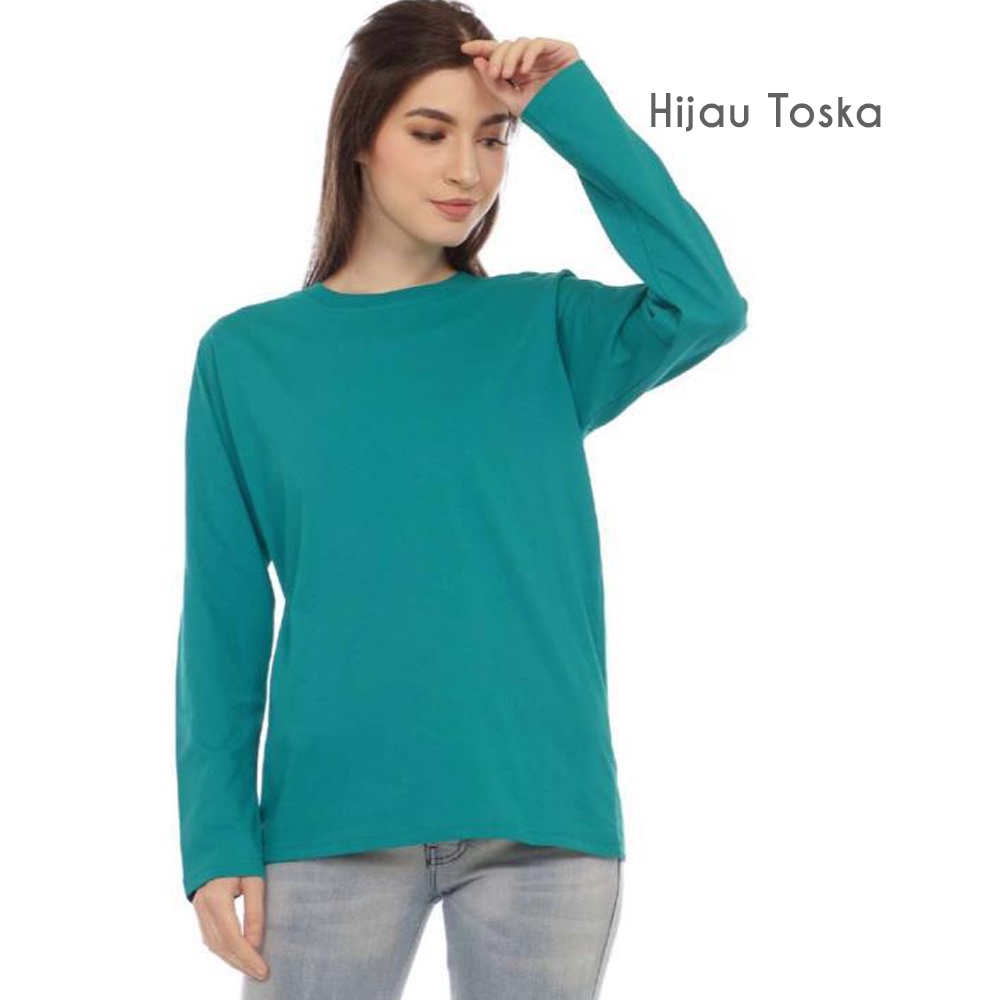 Kaos Polos Wanita Lengan Panjang Cotton Combed 30s Hijau Tosca