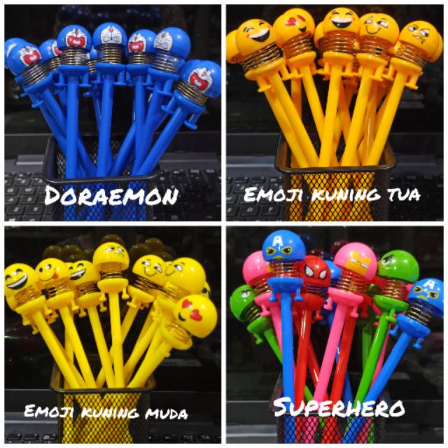 

Bolpen spring doll gel 0.5 mm / bolpen gel per karakter emoji, superhero, doraemon, dll 0.5