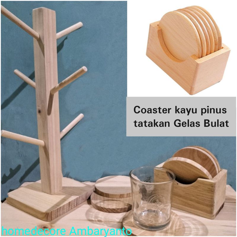 COASTER KAYU PINUS TATAKAN GELAS KAYU PINUS