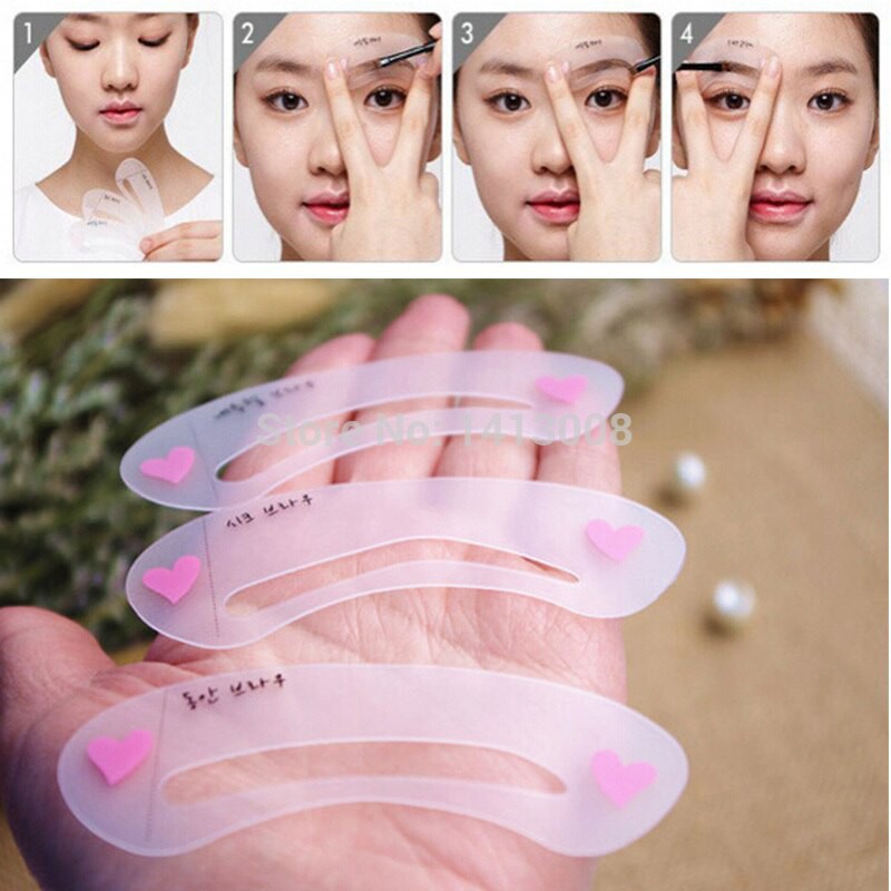 1 Set Makeup Eyebrow 3pcs Forms Women Brow Class Eyebrow Cetakan Pensil Alis Mata Gunting