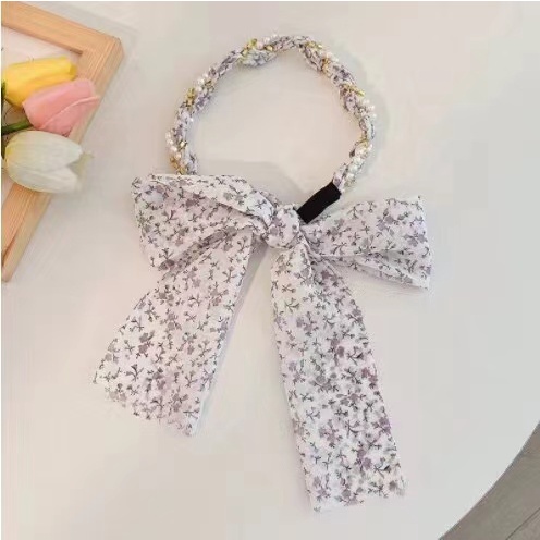 Bando Tali mutiara Korea Bandana Korea Wanita / Headband Tali Ikat Pita Motif Bunga Mutiara