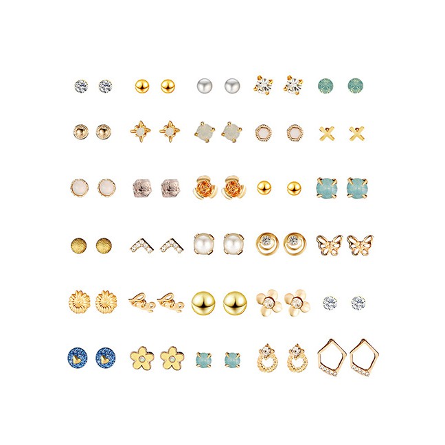 LRC Anting Tusuk Fashion Gold Geometric Alloy Earrings 30 Pairs F83545