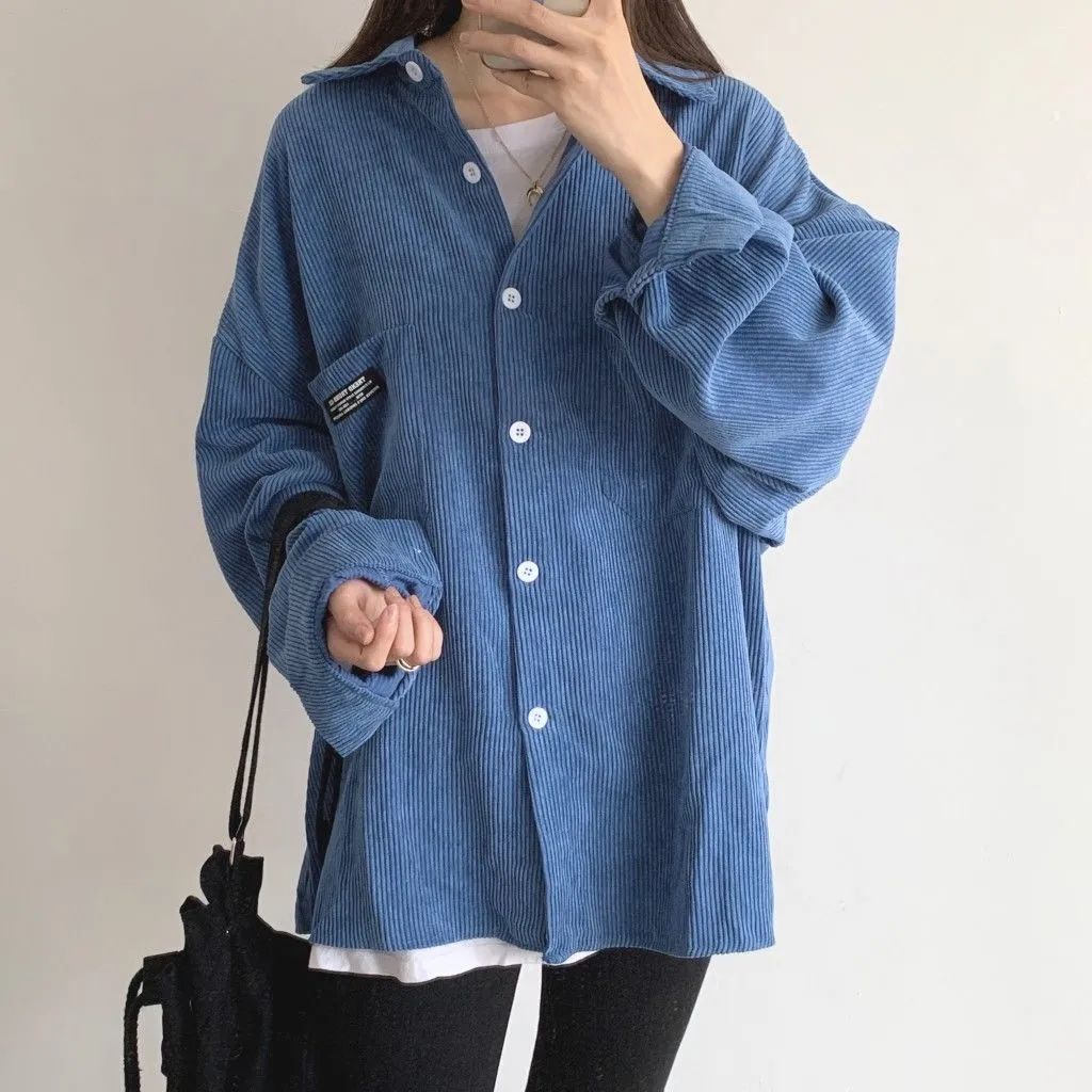 Outer Kemeja Flanel Wanita Oversize Atasan Wanita Lengan Panjang