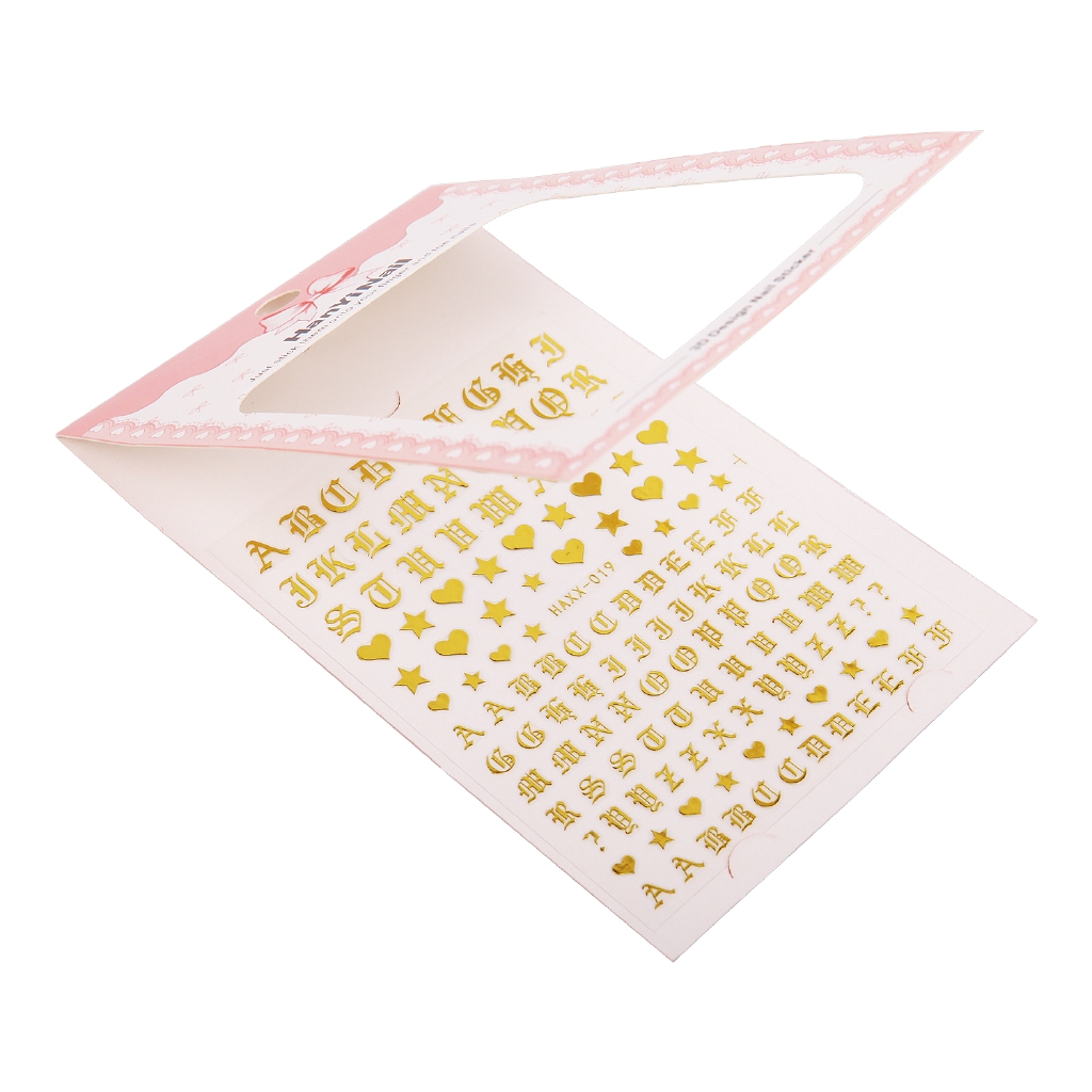 Stiker Kuku Motif Karakter Huruf Warna Emas 3D untuk Nail Art