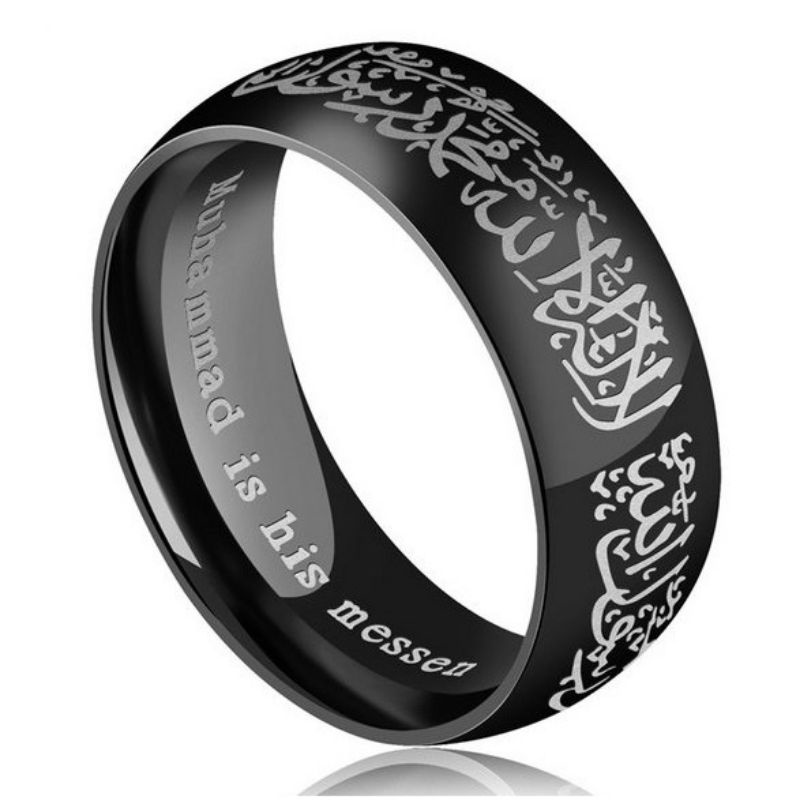 4S GROSIR SOLO || CINCIN TITANIUM | CINCIN LAFAZ TAUHID | Cincin Fashion Pria Wanita Cowok Cewek Hitam Simple Unik Keren Elegan Ukiran Syahadat Muslim Terbaru